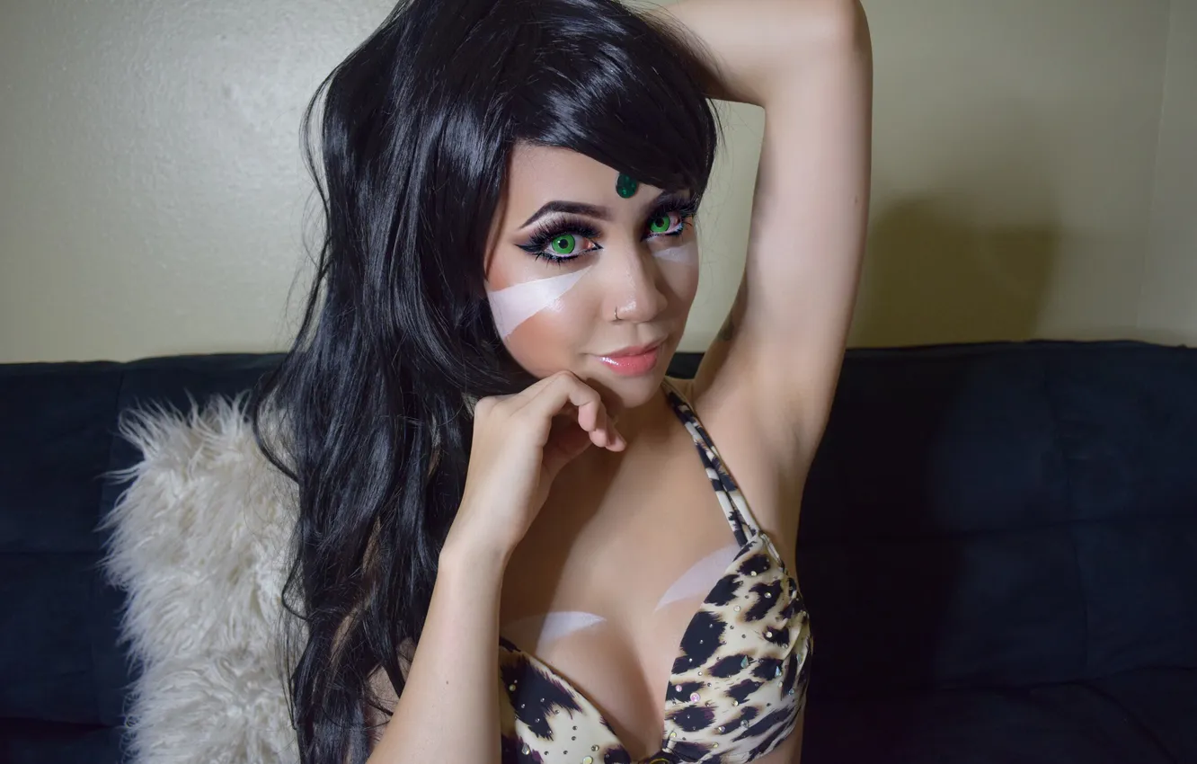 Photo wallpaper green eyes, long hair, model, League of Legends, gorgeous, photoshoot, posing, beautiful face