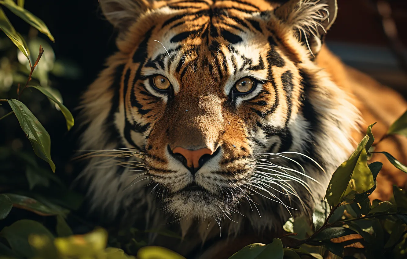 Photo wallpaper Look, Tiger, Face, Predator, Digital art, Big cat, AI art, The Art of Artificial Intelligence