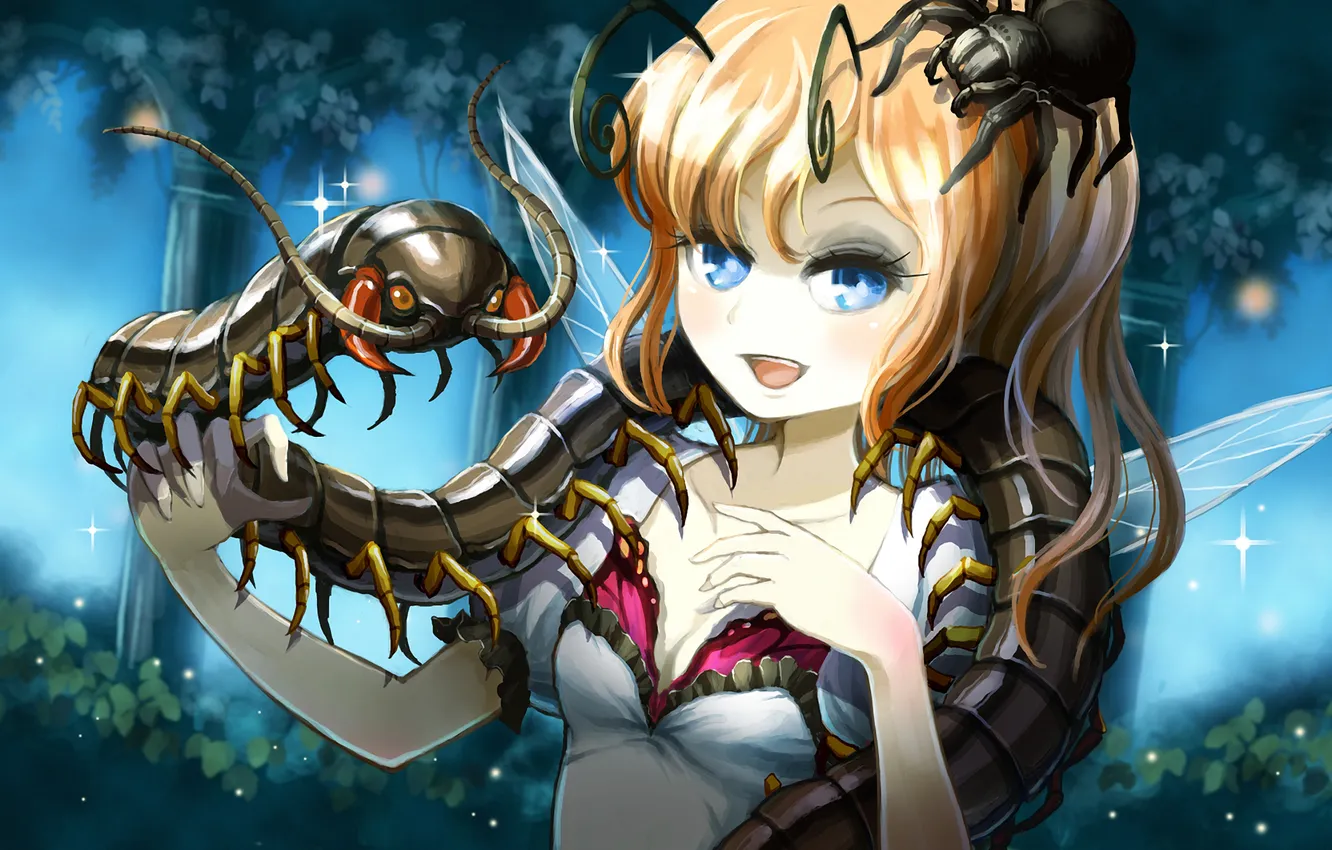 Photo wallpaper girl, fiction, elf, spider, anime, blue eyes, art, Takarl Ume