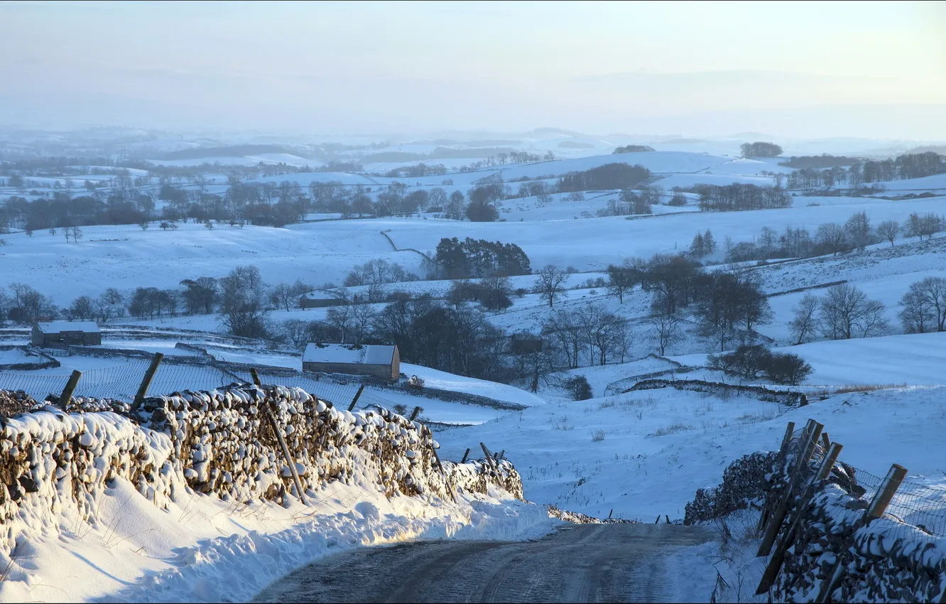 Photo wallpaper winter, road, landscape