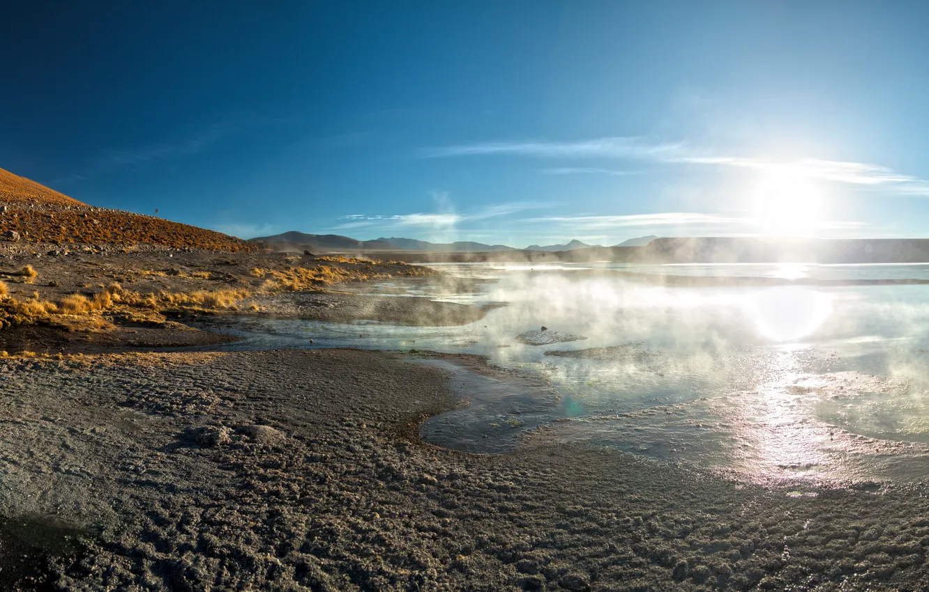 Photo wallpaper the sky, landscape, nature, fog, coast, Bolivia