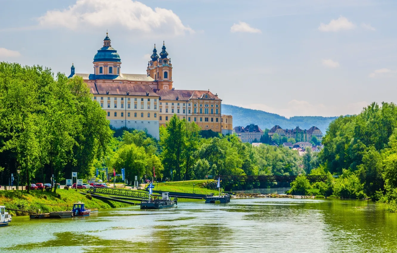 Photo wallpaper river, Austria, the monastery, The Danube, Melk Abbey, Melk