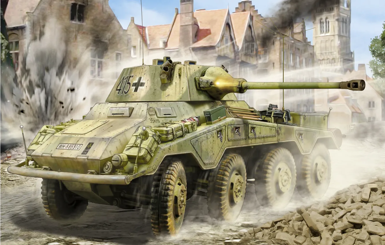 Photo wallpaper Figure, Puma, German, Heavy, Armored car, Heavy armored reconnaissance vehicle (5cm), Sd.Car.234/2, 50 mm KwK …