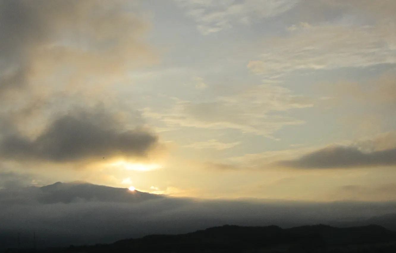 Photo wallpaper mountains, sun rise, cloud - sky