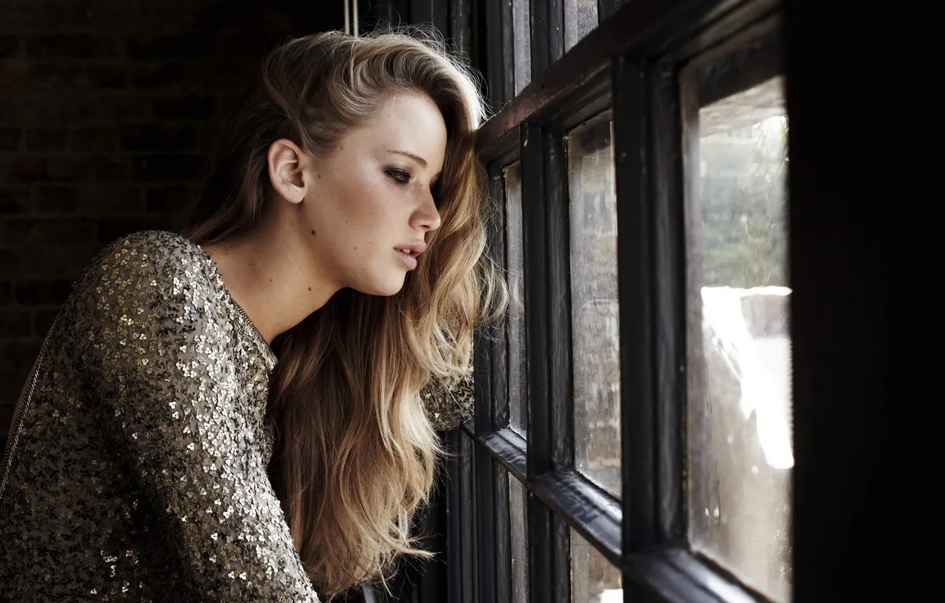 Photo wallpaper dress, actress, window, actress, Jennifer Lawrence, Jennifer Lawrence