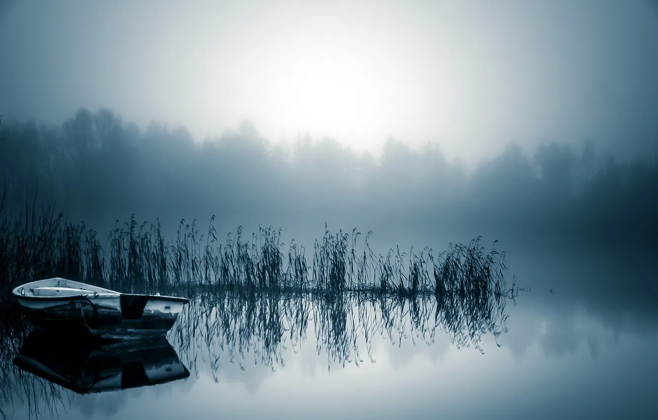 Photo wallpaper landscape, lake, boat