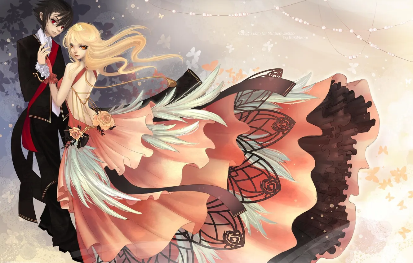 Photo wallpaper girl, dance, dress, hugs, pair, waltz, Peren