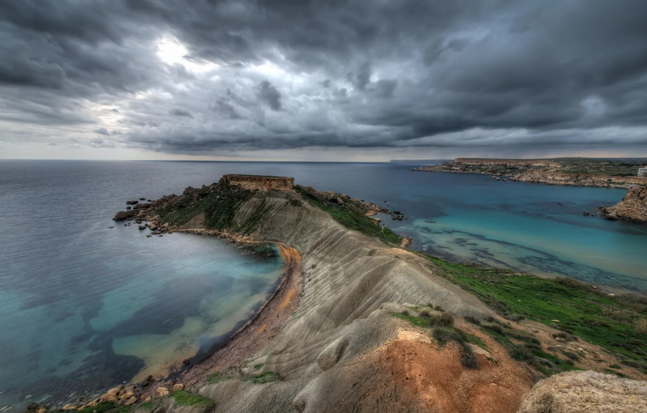 Photo wallpaper sea, beach, clouds, coast