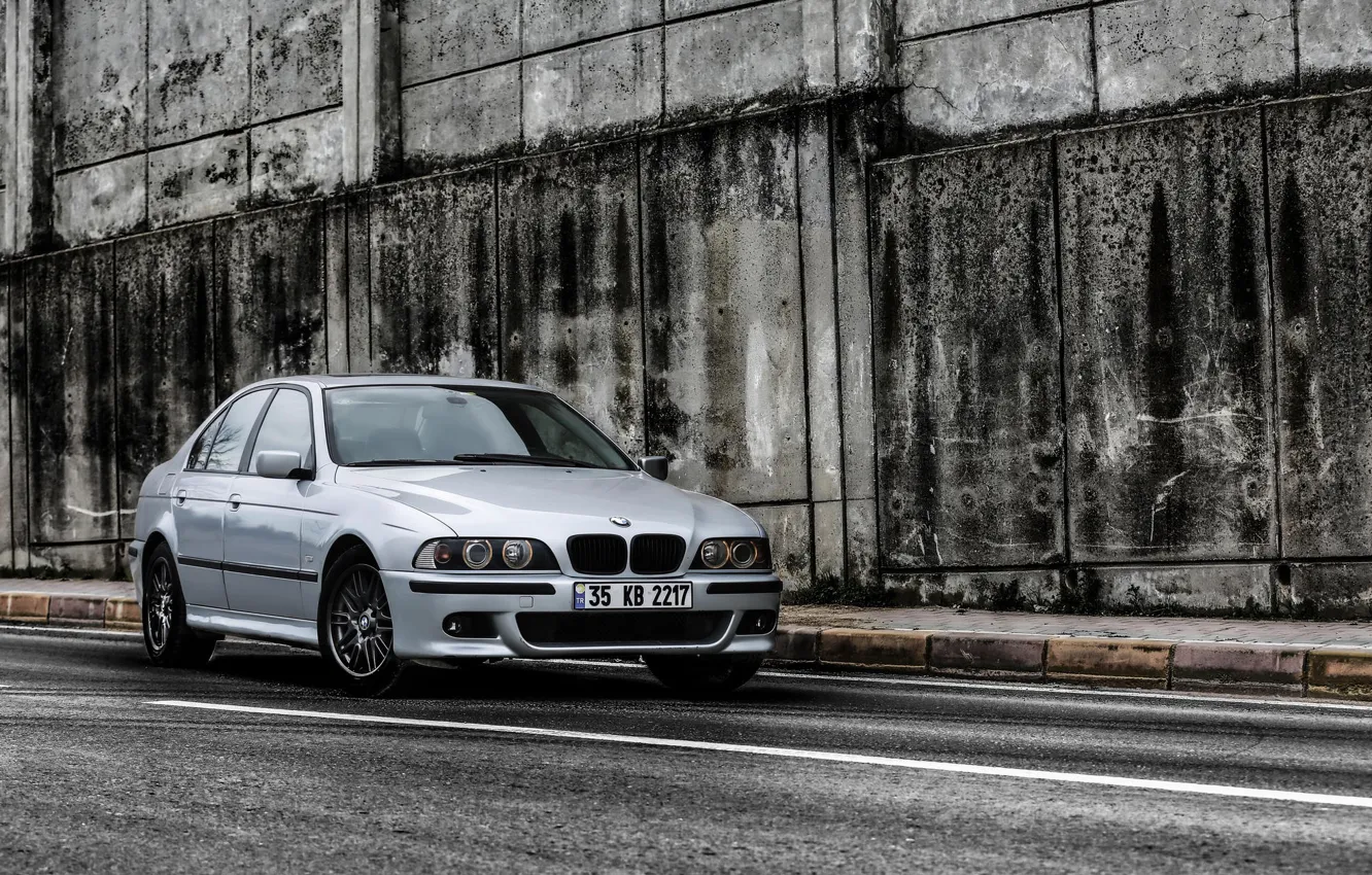 Photo wallpaper BMW, silver, silver, E39, 528i
