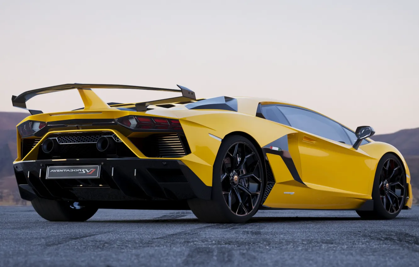 Photo wallpaper car, machine, auto, yellow, Lamborghini, sports car, Aventador, Lamborghini Aventador