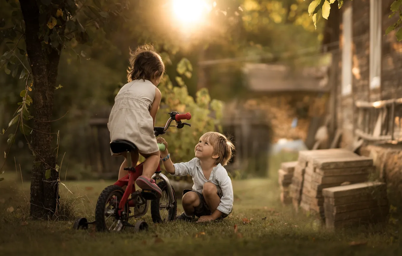 Photo wallpaper bike, children, childhood, the game