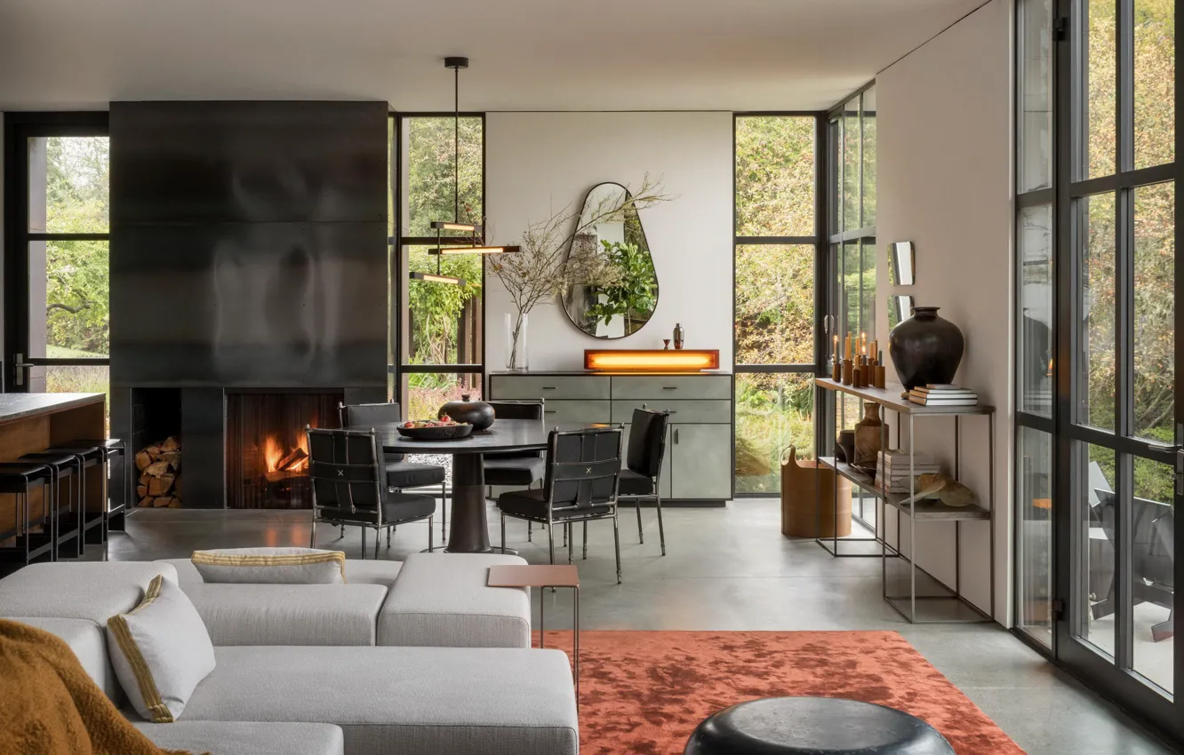 Photo wallpaper interior, kitchen, living room, dining room, by Olson Kundig, False Bay Residence