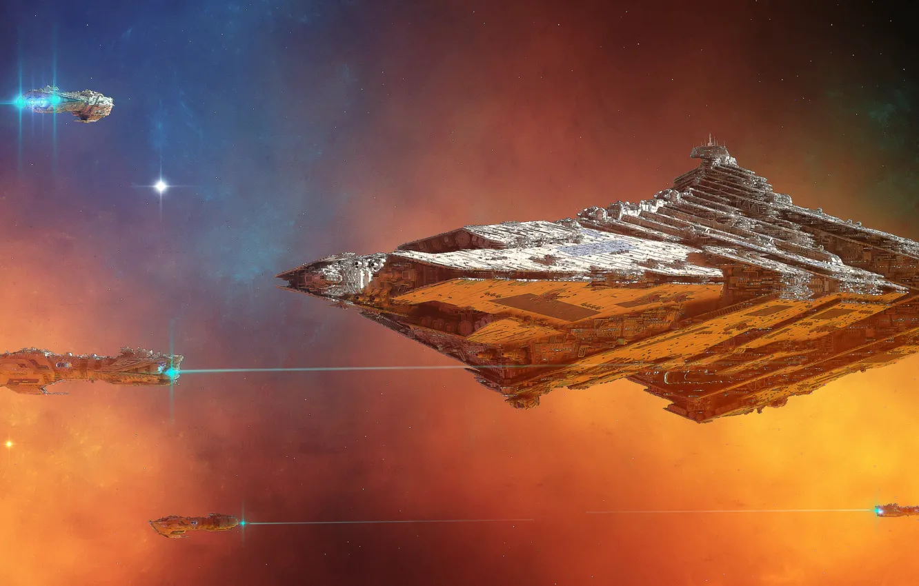 Photo wallpaper space, stars, nebula, space, fiction, transport, ship, art