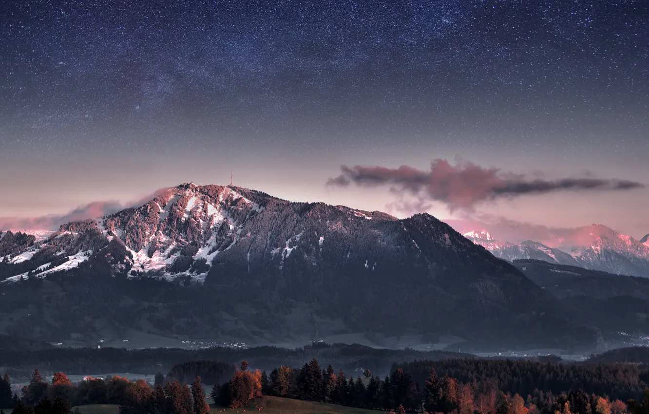 Photo wallpaper forest, the sky, stars, trees, mountains, the evening, Germany, the milky way
