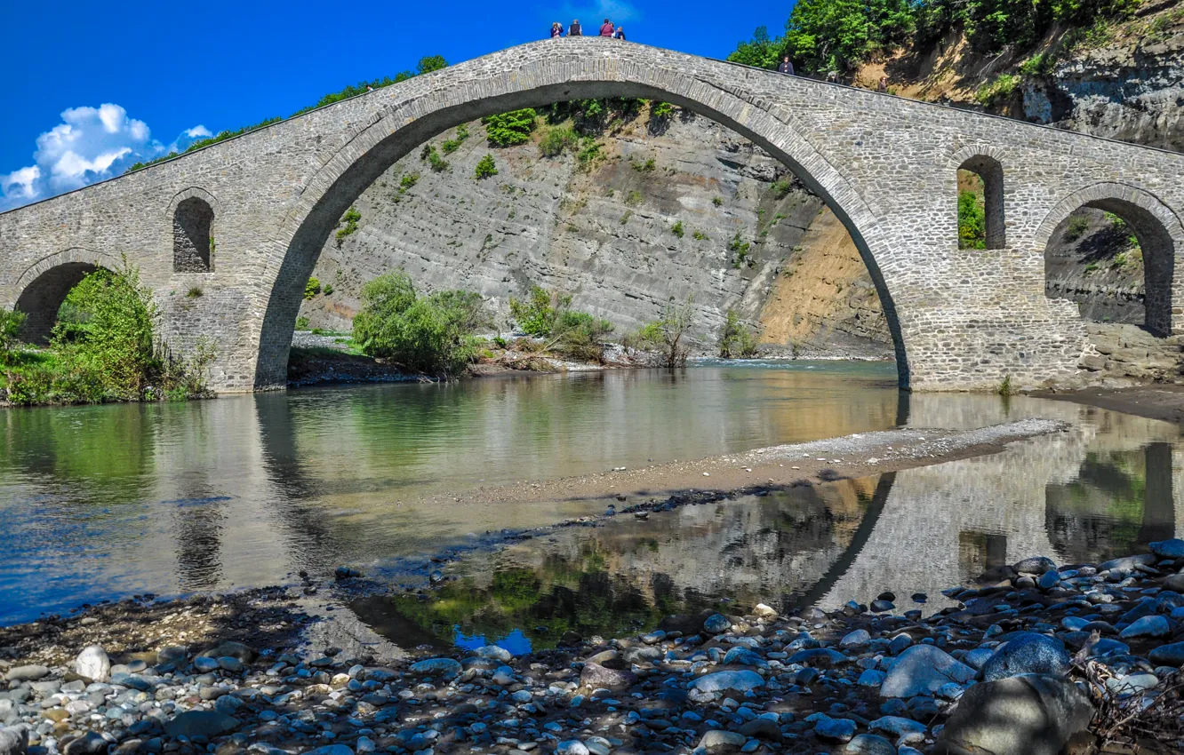 Photo wallpaper river, Greece, river, Greece, old bridge, old bridge