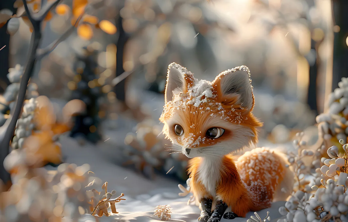 Photo wallpaper winter, look, leaves, snow, trees, branches, nature, glade