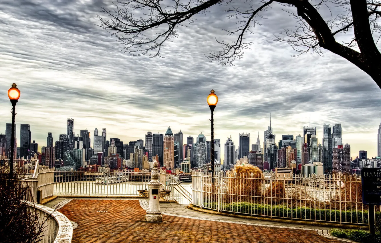 Photo wallpaper autumn, trees, the city, skyscrapers, USA, USA, America, New York