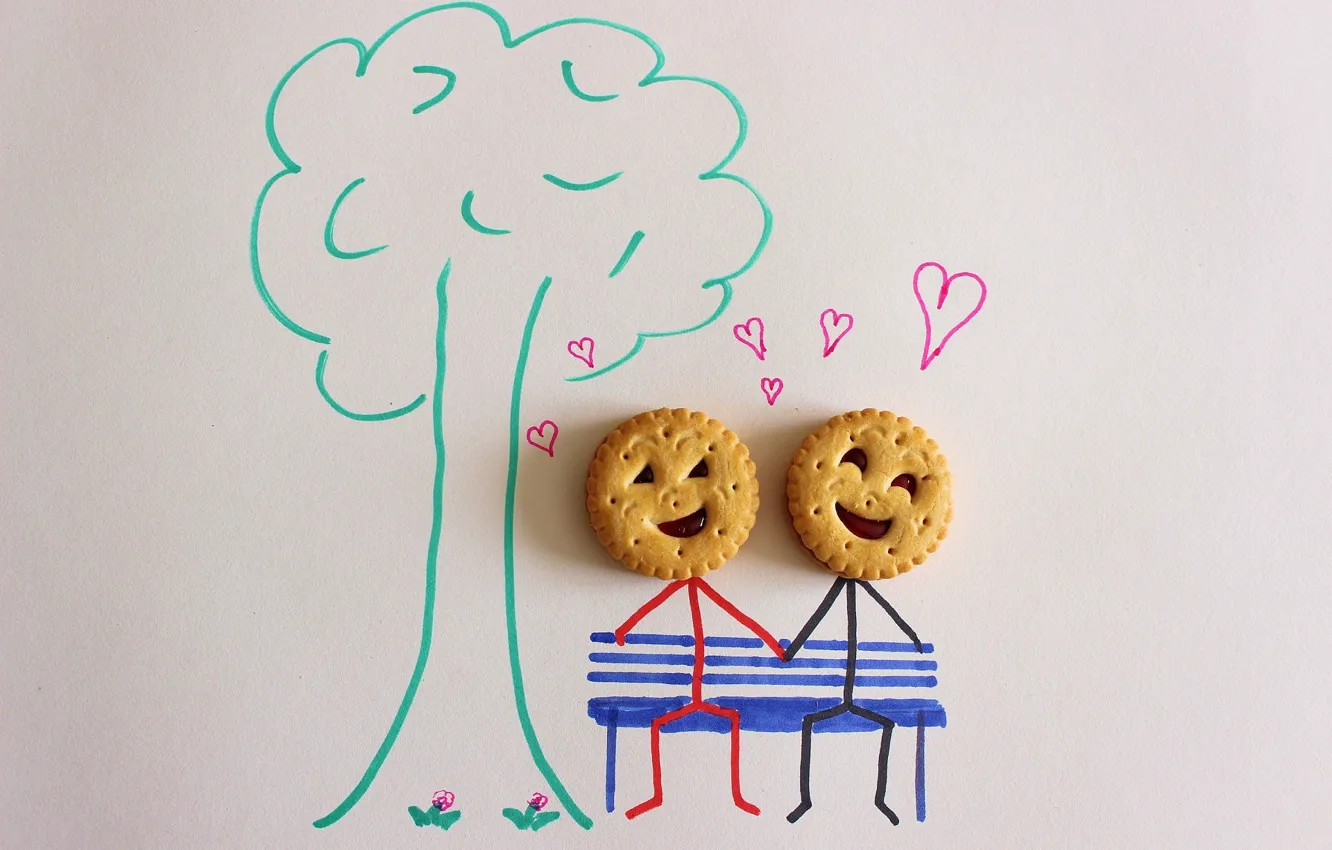 Photo wallpaper tree, figure, hearts, Cookies