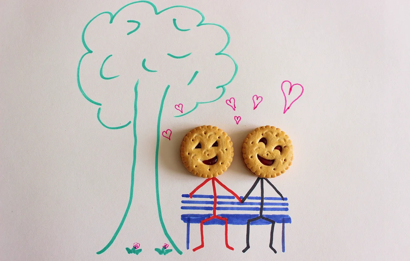 Photo wallpaper trees, figure, cookies, hearts