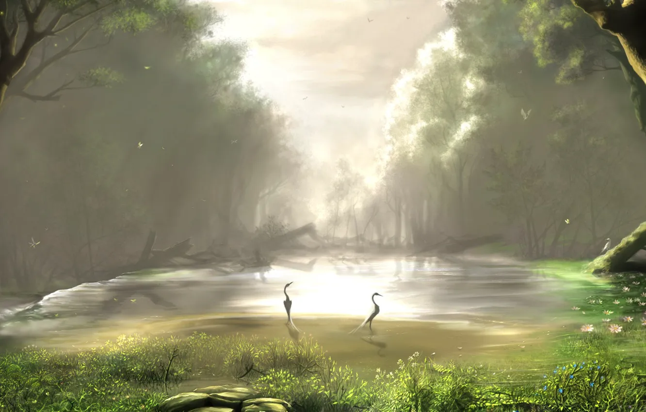 Photo wallpaper bird, figure, plant