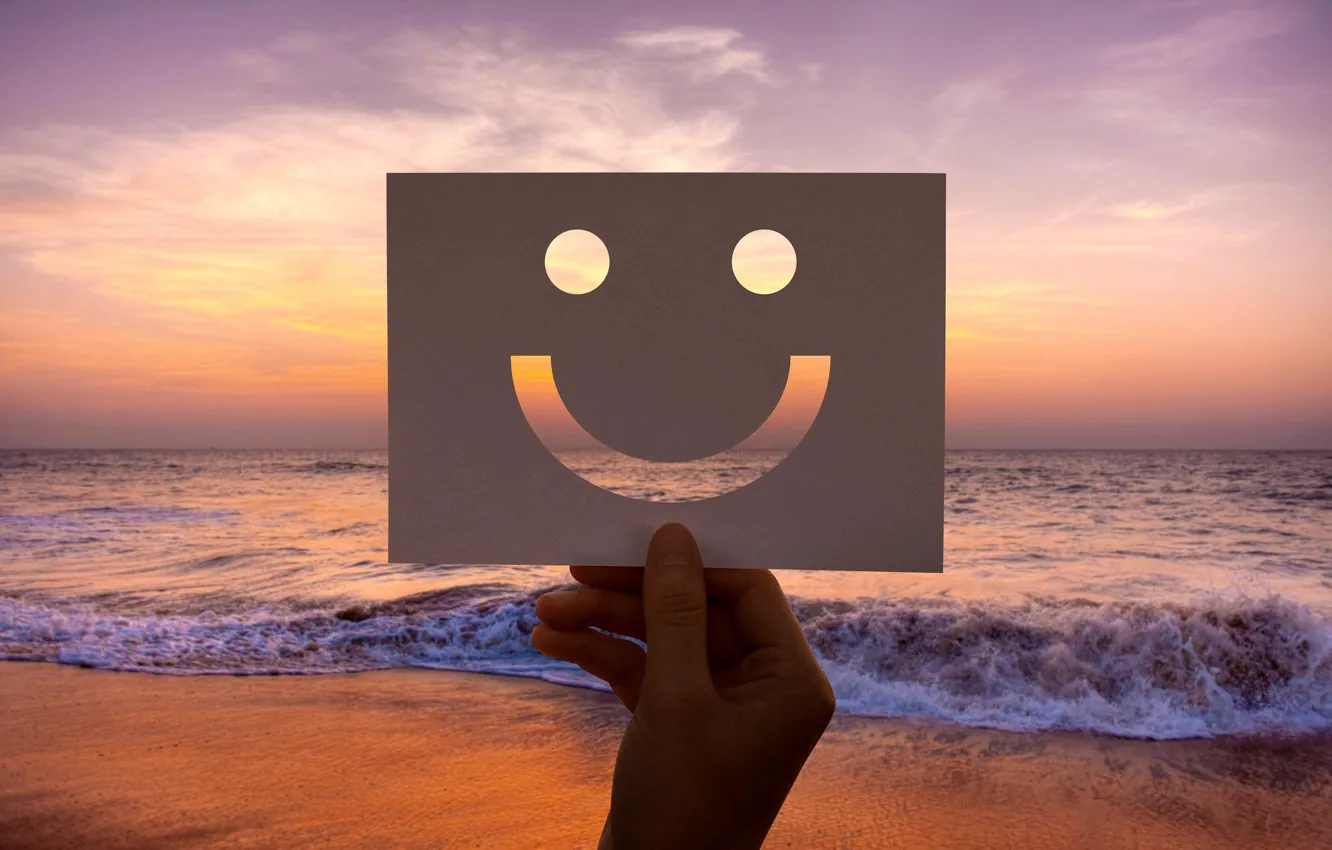 Photo wallpaper sea, sunset, smile