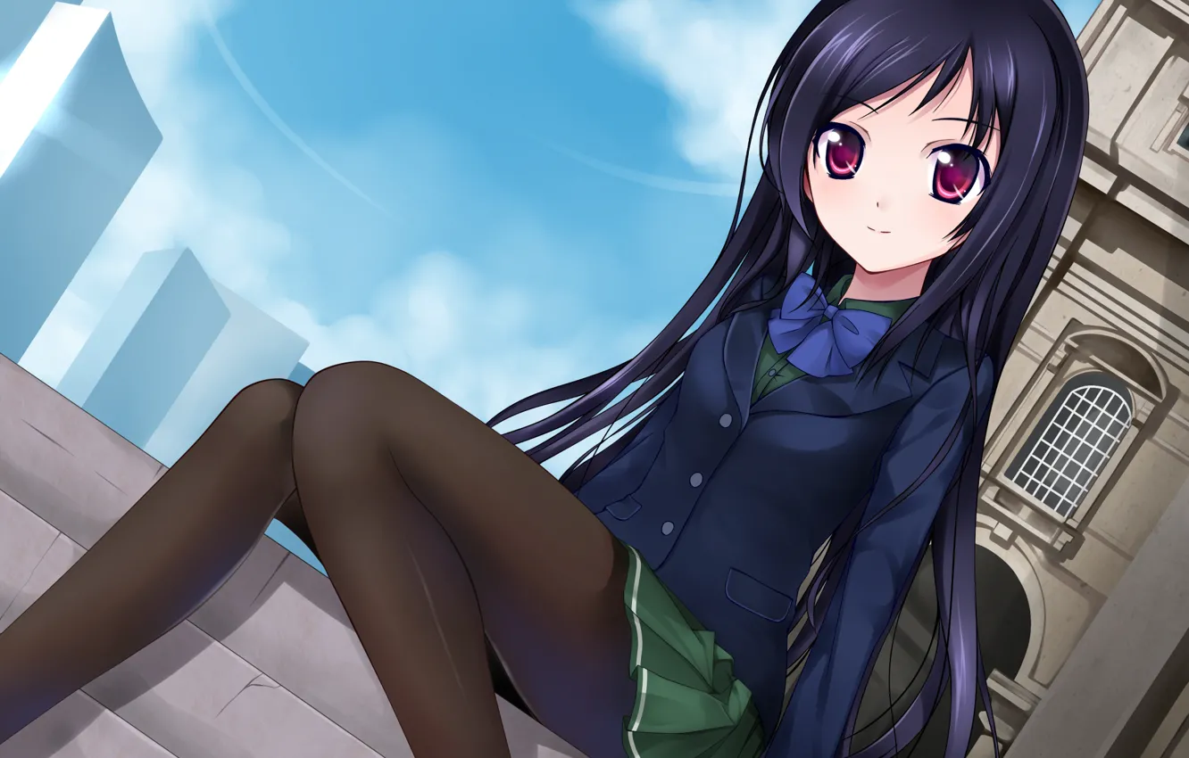 Photo wallpaper girl, the building, form, schoolgirl, sitting, accel world, kuro yuki qiuzhi huiyi