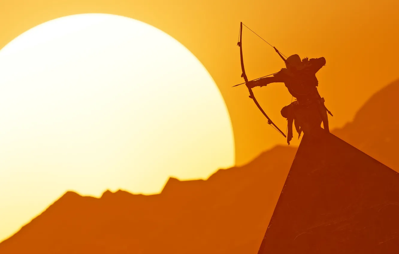 Photo wallpaper the sun, bow, pyramid, Archer, Ubisoft Montreal, Action-adventure, Assassin's Creed Origins