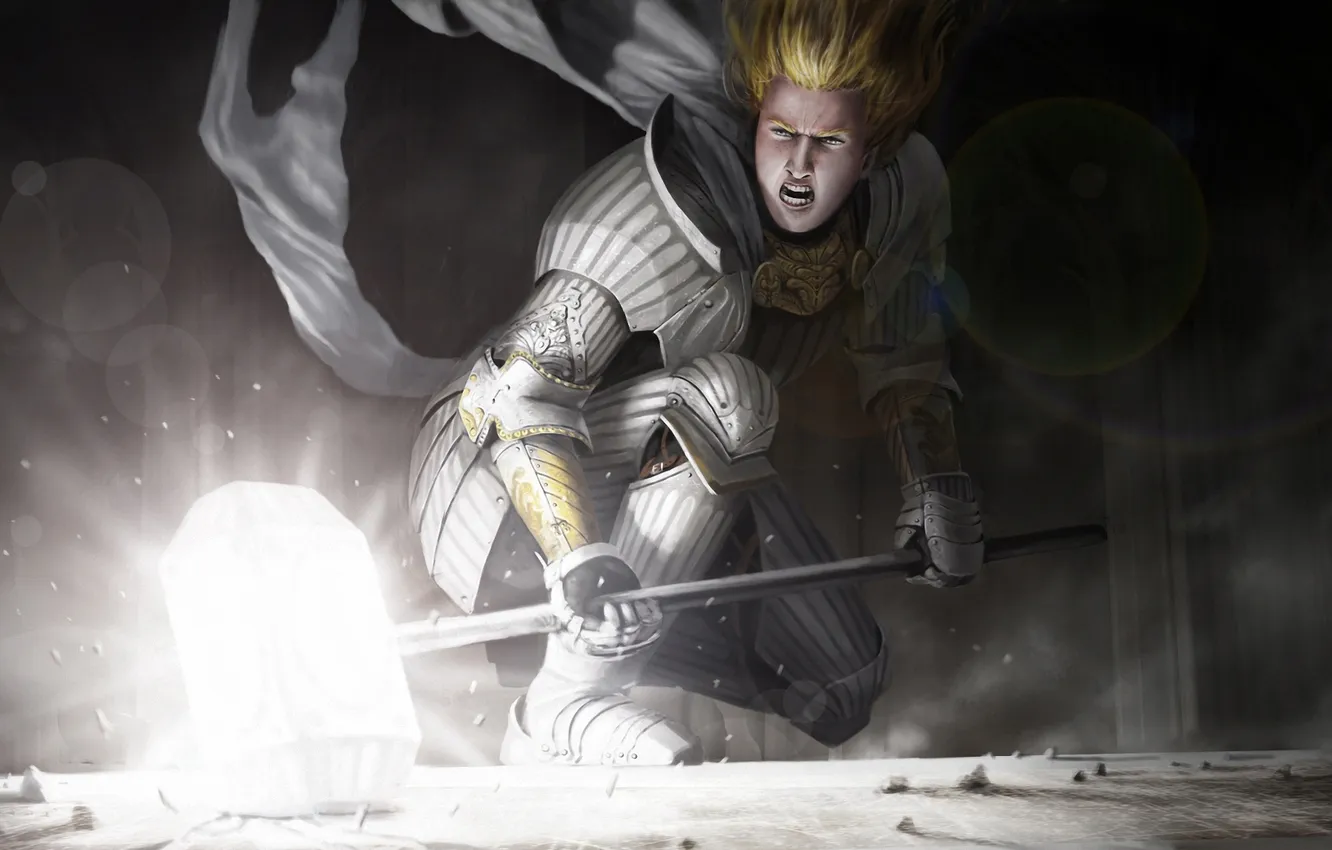 Photo wallpaper magic, glow, hammer, warrior, art, blow, male