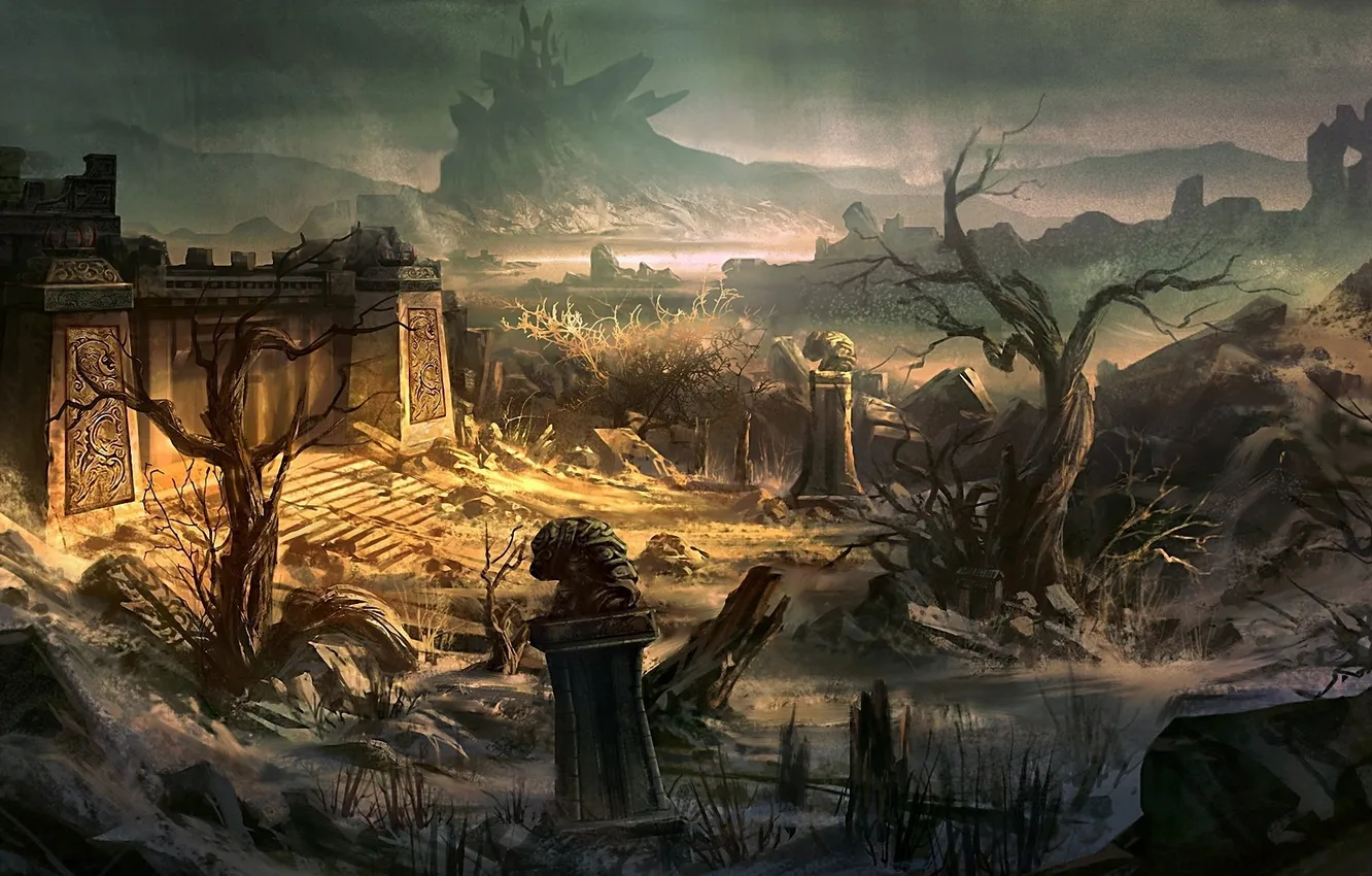 Photo wallpaper landscape, stones, rocks, building, art, ruins