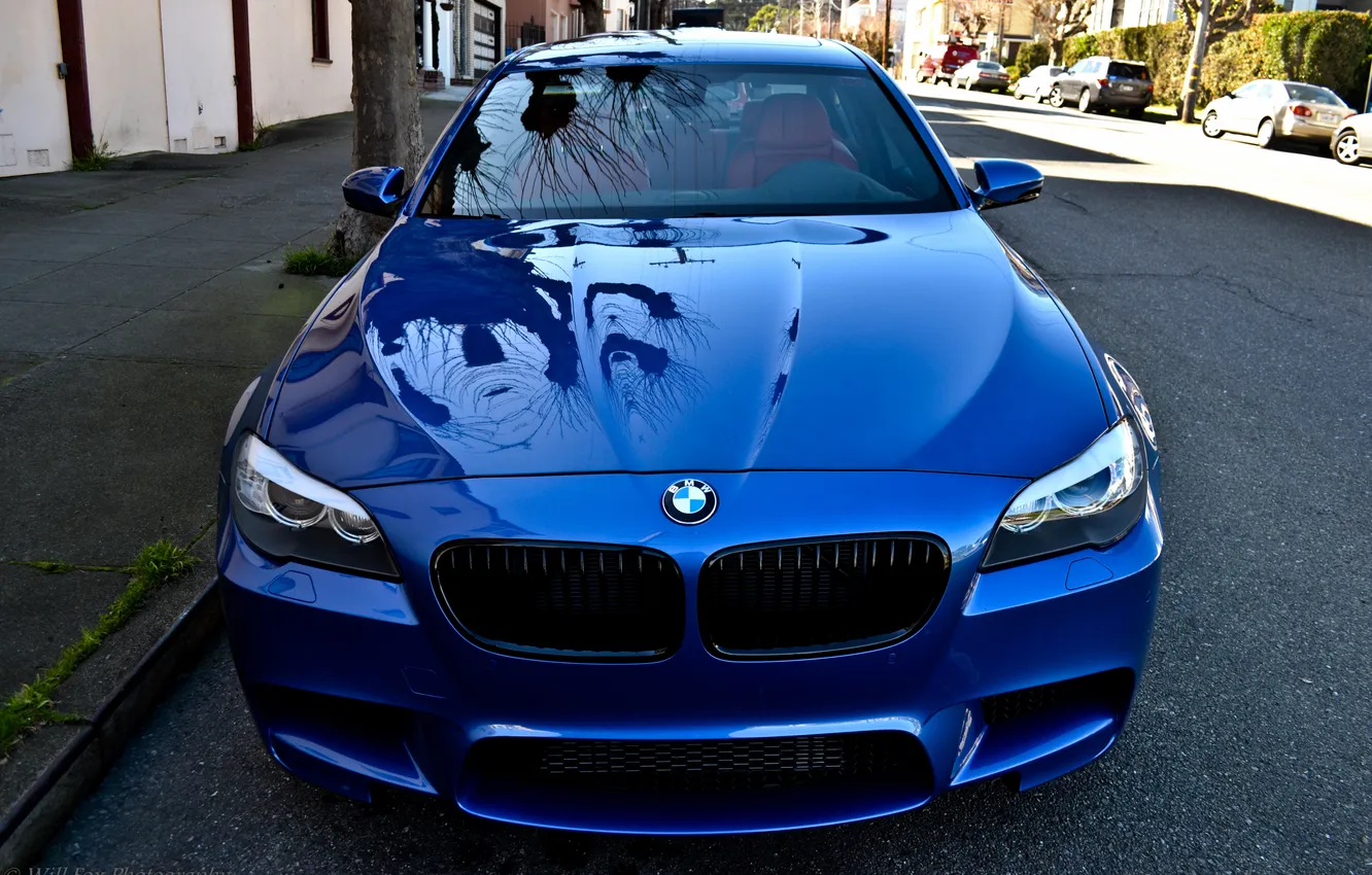 Photo wallpaper reflection, BMW, blue, the front, F10