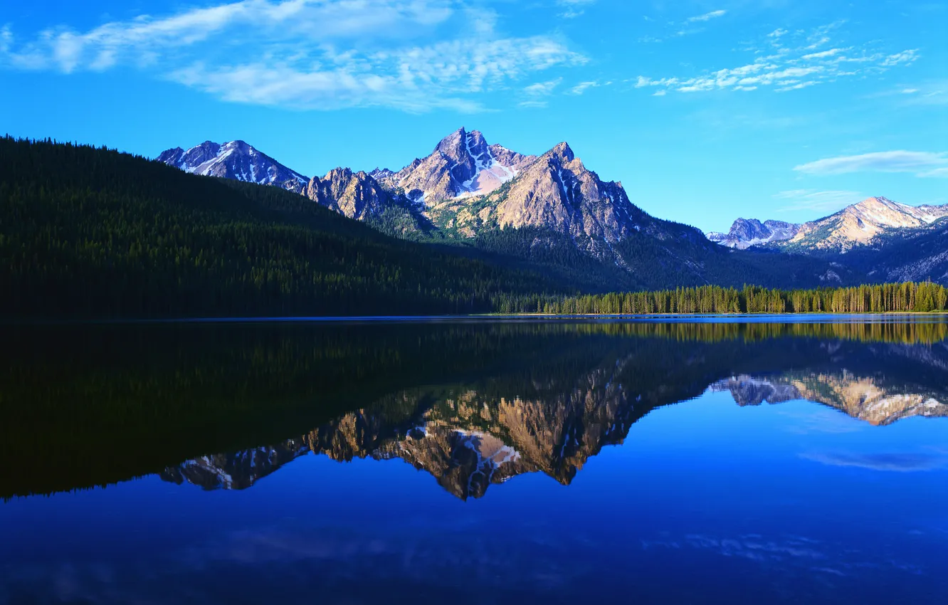 Photo wallpaper forest, mountains, lake, reflection