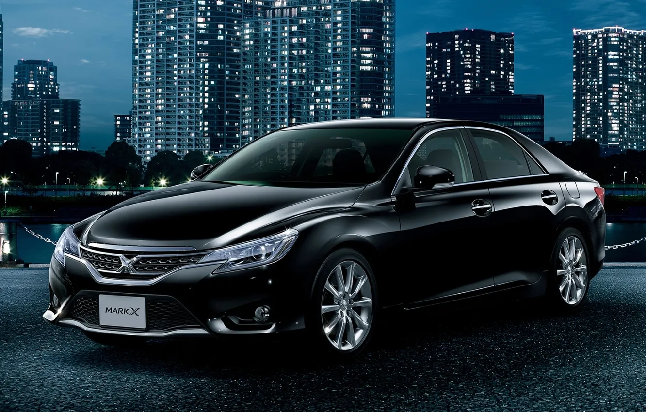 Photo wallpaper night, the city, Toyota, sedan, Toyota, Mark X, building, Mark X