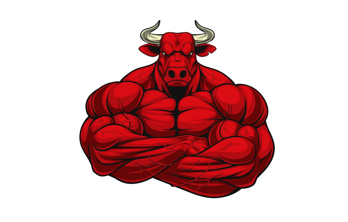Photo wallpaper horns, muscles, bull