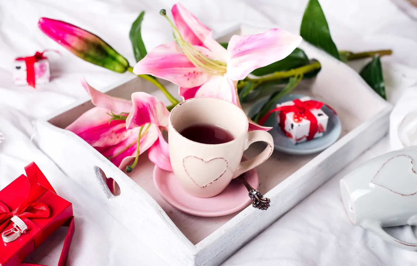 Photo wallpaper gift, coffee, Lily, Cup