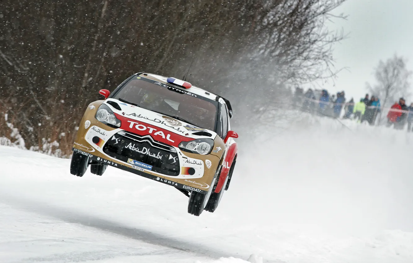 Photo wallpaper Winter, Snow, Citroen, DS3, WRC, Rally, Sebastien Loeb, The front