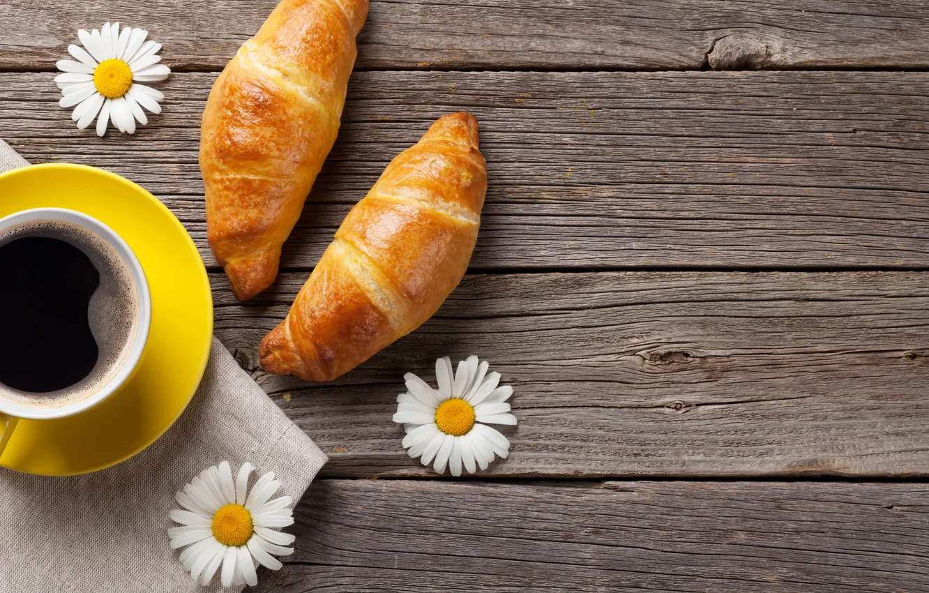 Photo wallpaper cup, coffee, croissant, a Cup of coffee, growing