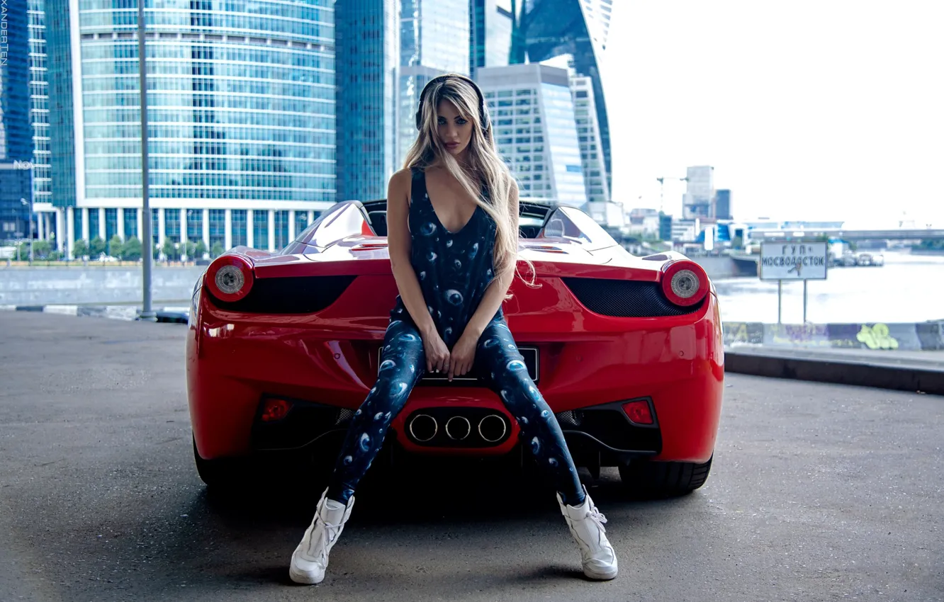 Photo wallpaper Girl, Ferrari, sports car, Alexander Th, Masha Glushchuk
