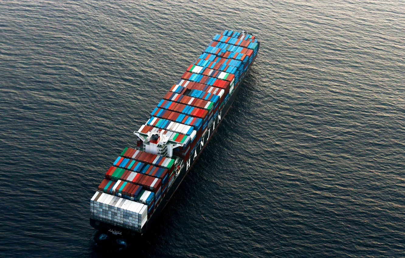Photo wallpaper Sea, Top, The ship, Cargo, A container ship, Hamburg, Hanjin, Hanjin Hamburg
