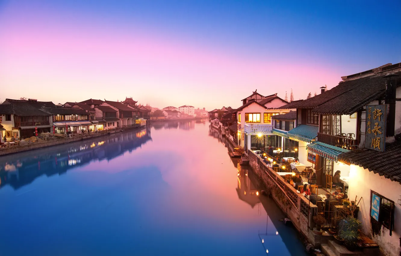 Photo wallpaper river, home, village, China, East