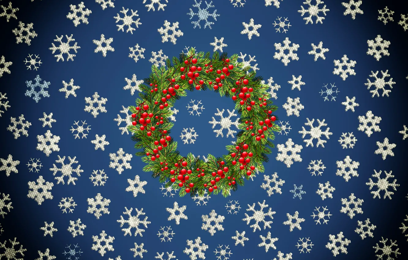 Photo wallpaper Winter, Minimalism, Snow, New Year, Christmas, Snowflakes, Background, Rowan