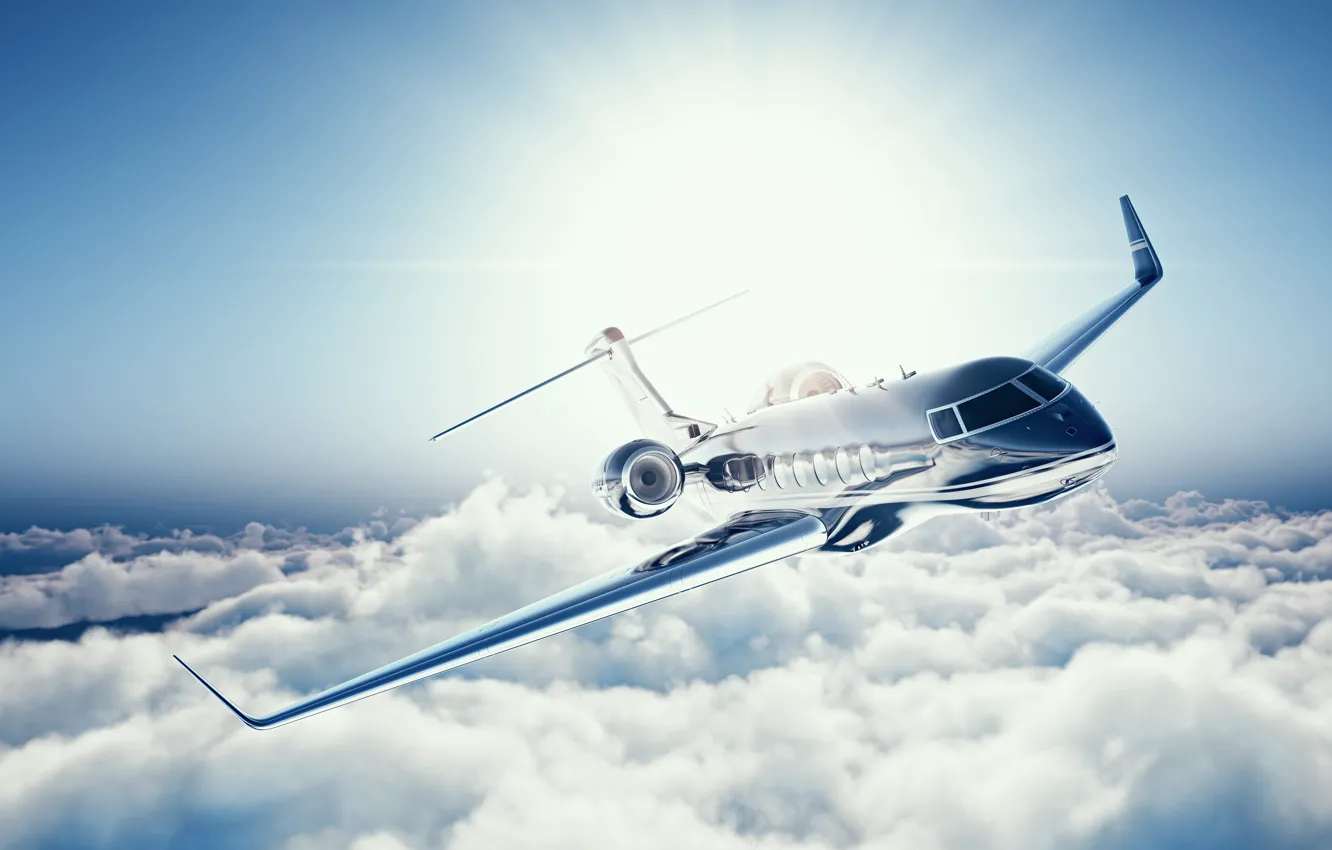 Photo wallpaper the sky, clouds, flight, the plane, height, blur, airplane, bokeh