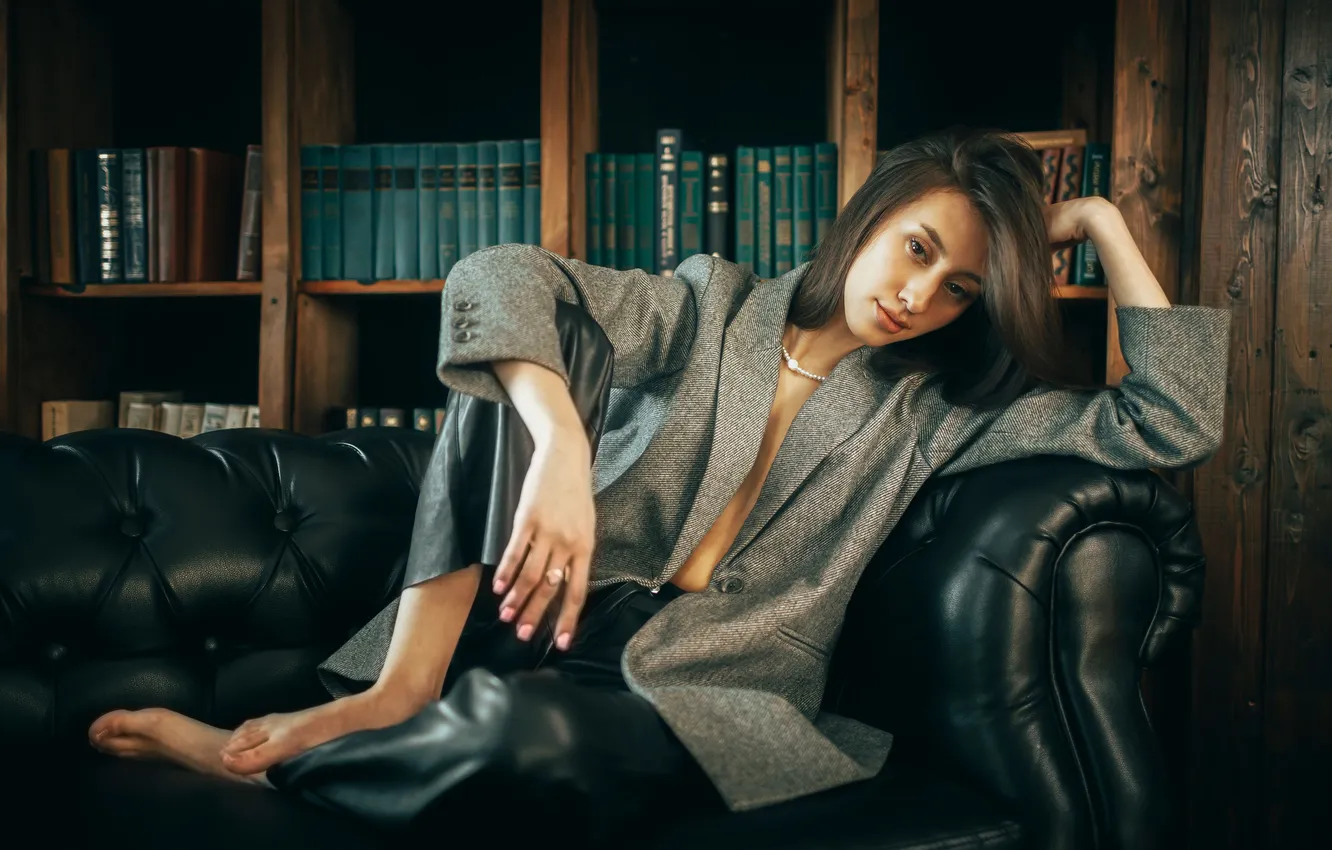 Photo wallpaper girl, sofa, book, Sasha, Roosso Alex