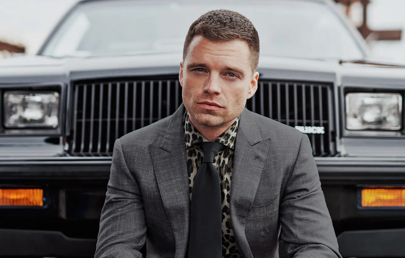 Photo wallpaper auto, portrait, car, costume, actor, Sebastian Stan, Sebastian Stan