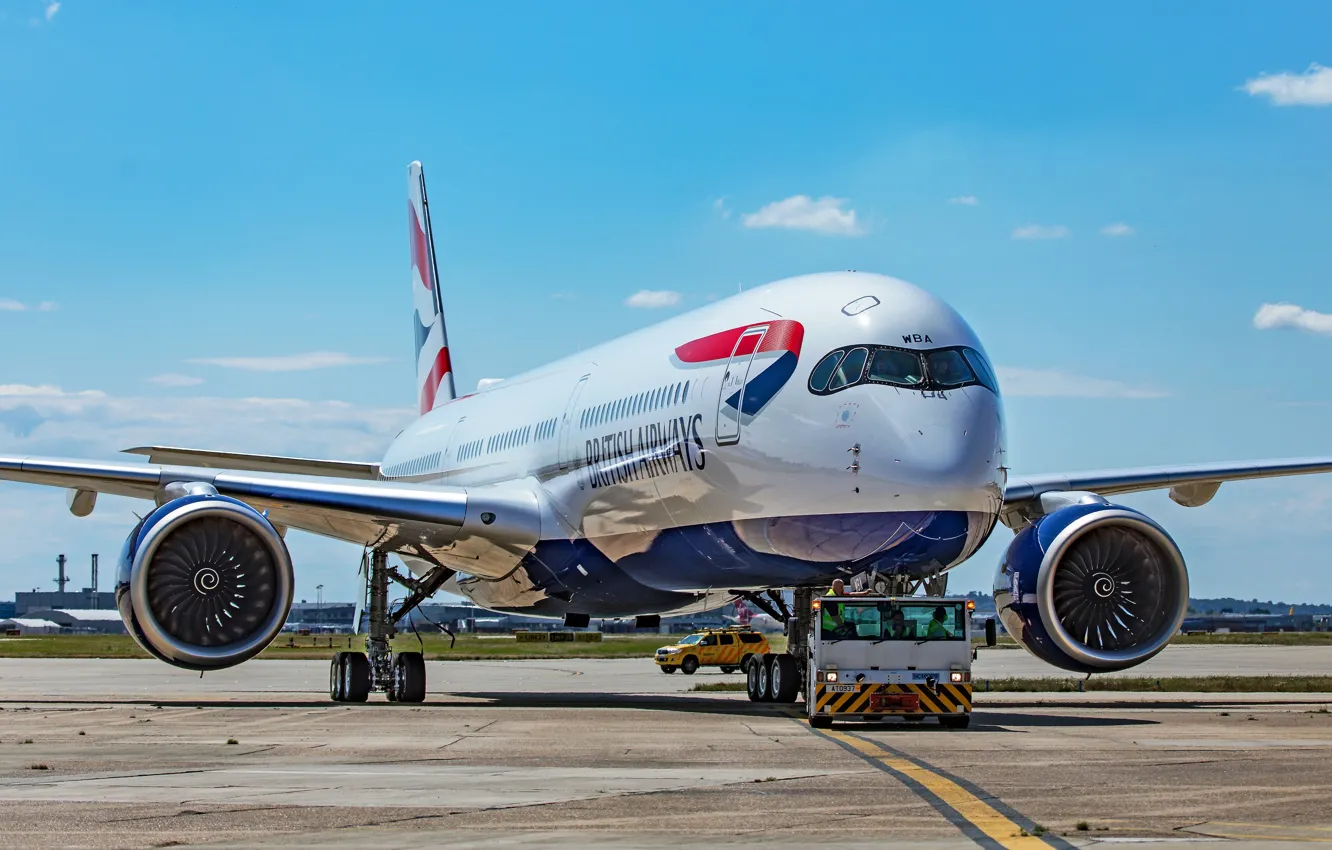 Photo wallpaper the plane, liner, Airbus, British Airways, Airbus A350-900, Chassis, A passenger plane, Airbus A350 XWB
