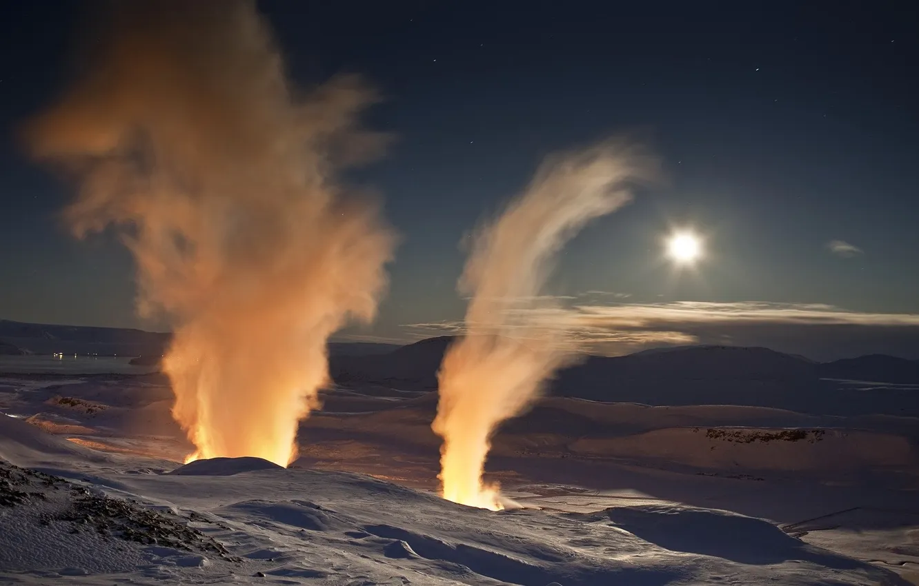 Photo wallpaper the sun, element, pair, geyser