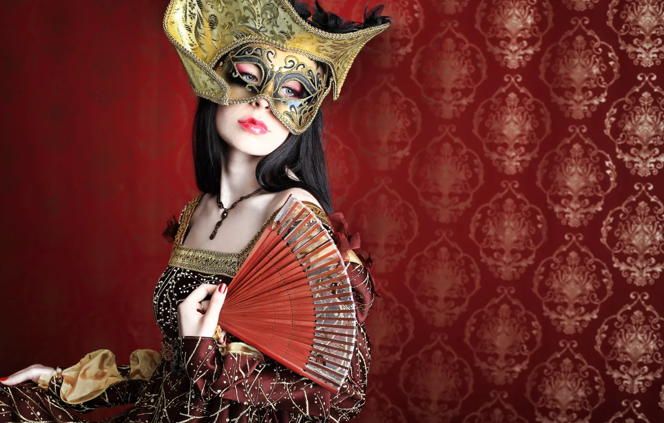 Photo wallpaper girl, mask, fan