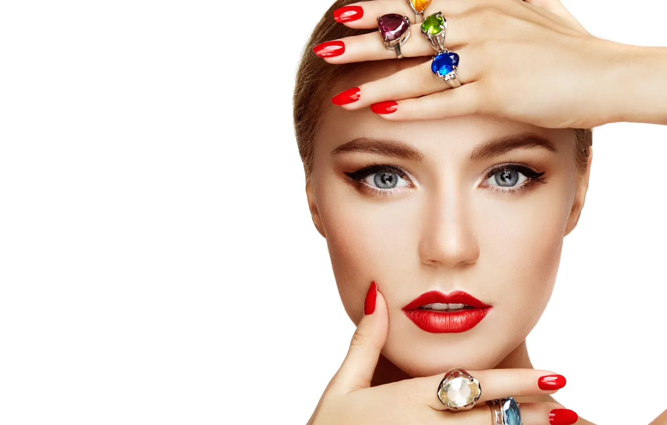 Photo wallpaper look, decoration, stones, model, makeup, ring, fingers