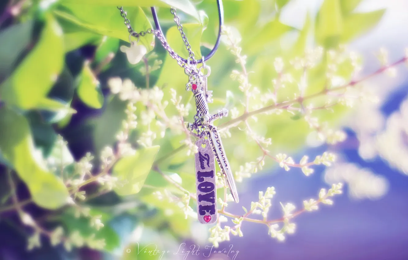 Photo wallpaper leaves, flowers, branches, love, chain, keychain, vintage, vintage