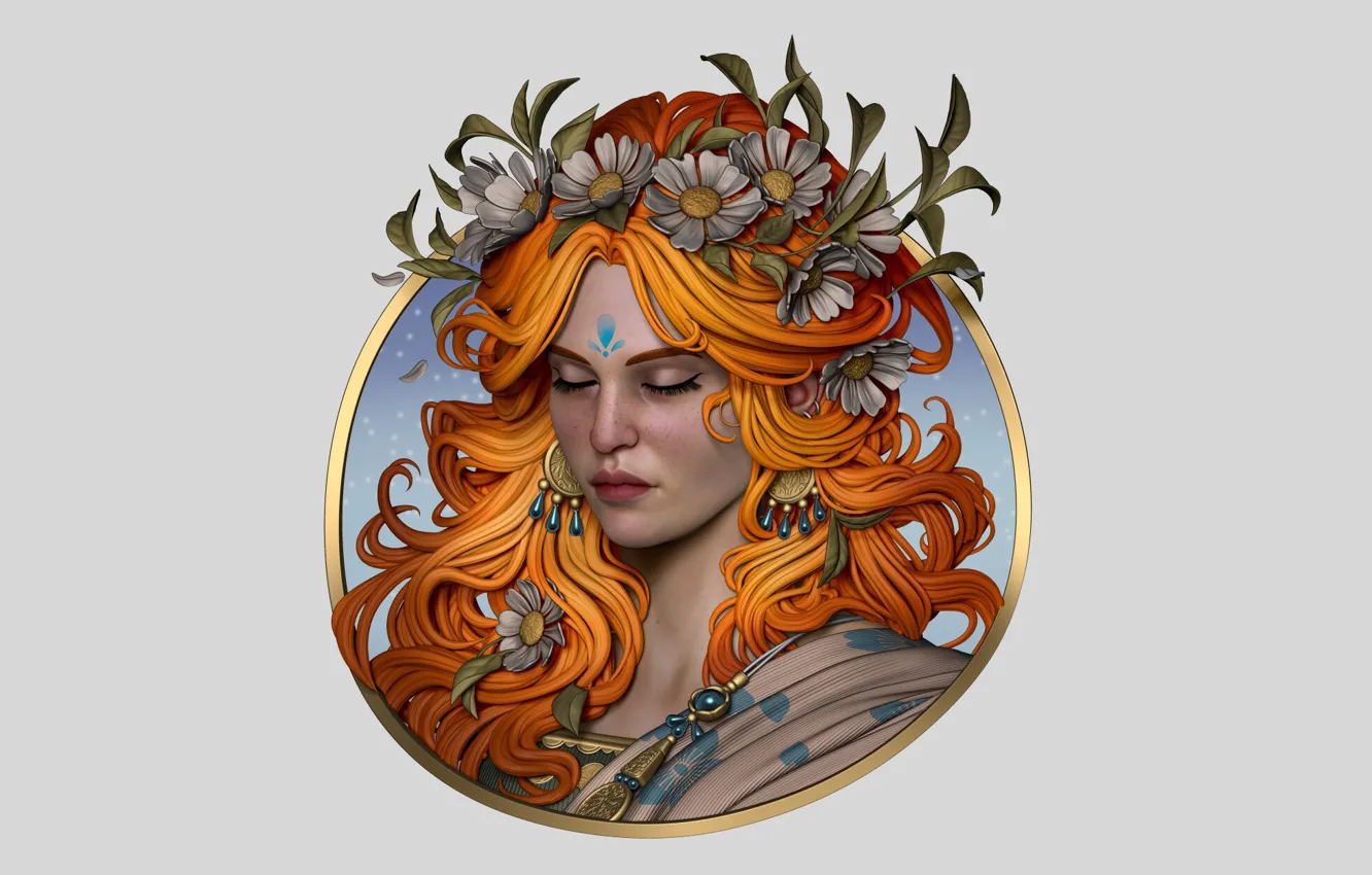 Photo wallpaper girl, art, red