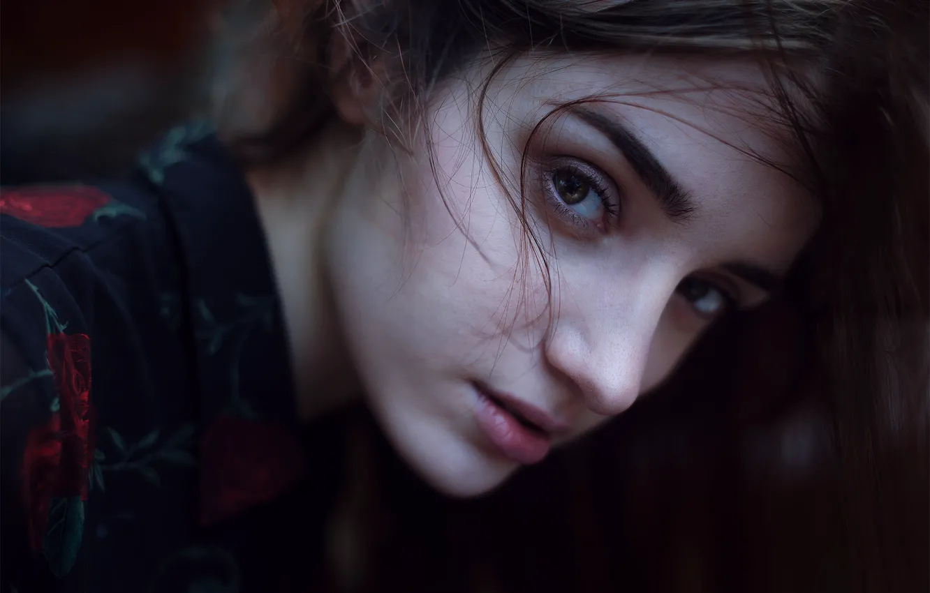 Photo wallpaper eyes, look, girl, hair, portrait